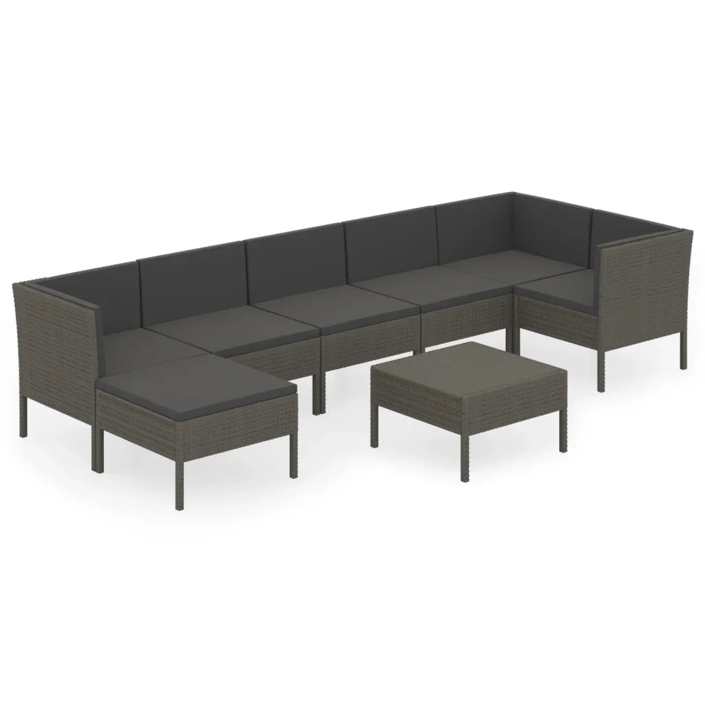 Set Divani da Giardino 8 pz con Cuscini in Polyrattan Grigio 3094414