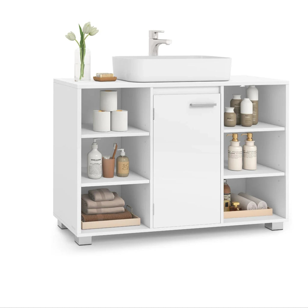 Mobile lavabo da bagno con ripiani e gambe regolabili 30 x 90 x 60 cm bianco 12_0006539