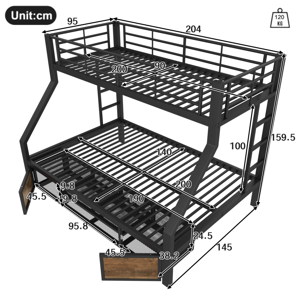 Letto a castello per bambini 90x200/140x200 cm nero