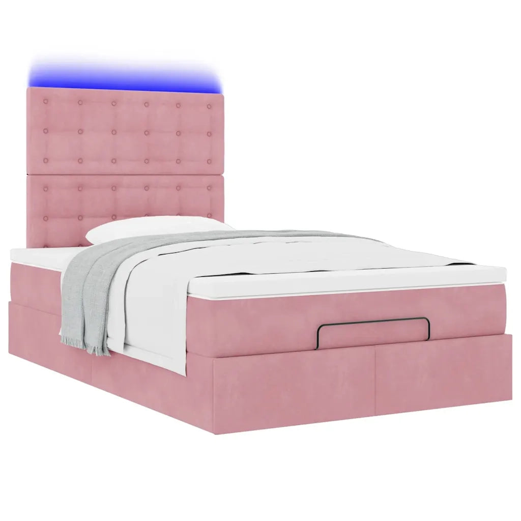 Struttura Letto Pouf con Materassi Rosa 120x190 cm Velluto