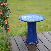 Fontana da giardino in ceramica smaltata blu fatta a mano con vasca Ø 43 cm e base alta 45 cm per esterni
