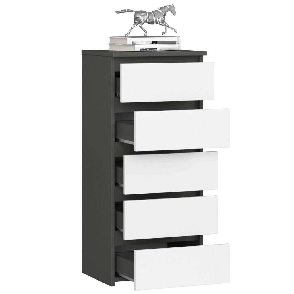 Cassettiera AKORD CL5 Cassettiera Grigia Grafite 40 cm 5 cassetti inserto frontale Bianco 40x35x92 cm