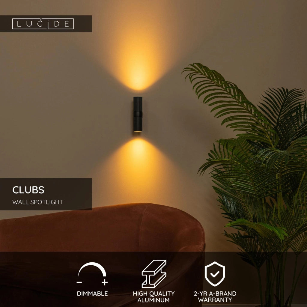Applique da parete CLUBS 2xGU10 nero alluminio Lucide