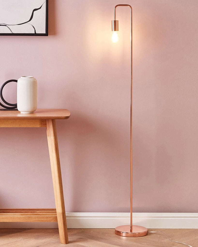Lampada da Terra Rame Metallo Finitura Lucida Lampadina A Vista Industriale