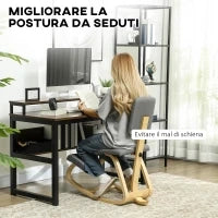 Sedia Inginocchiatoio con Movimento a Dondolo, in Tessuto Effetto Lino e Legno di Betulla, 51x84x93 cm, Grigio