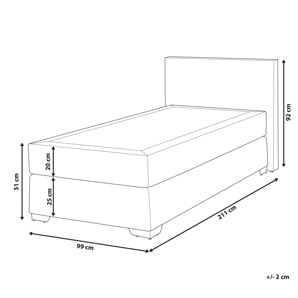 Letto continentale singolo da 90 x 200 in tessuto grigio con materasso contemporaneo