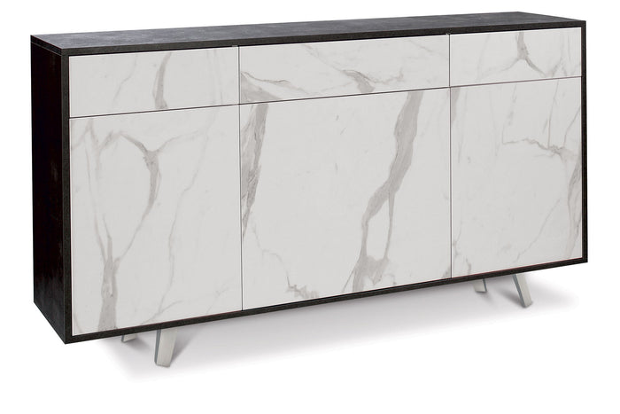Mobile 3 Ante 3 Cassetti 164x92x41 cm Ossido Nero/Marmo Calacatta