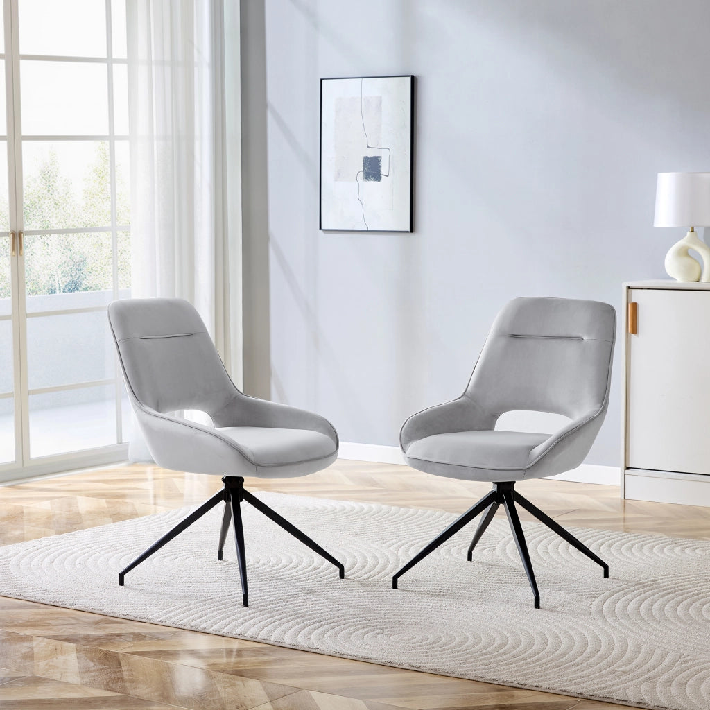 SEDIA DA PRANZO Girevole 360° Set da 2 pezzi Velluto Grigio Chiaro Metallo Nero