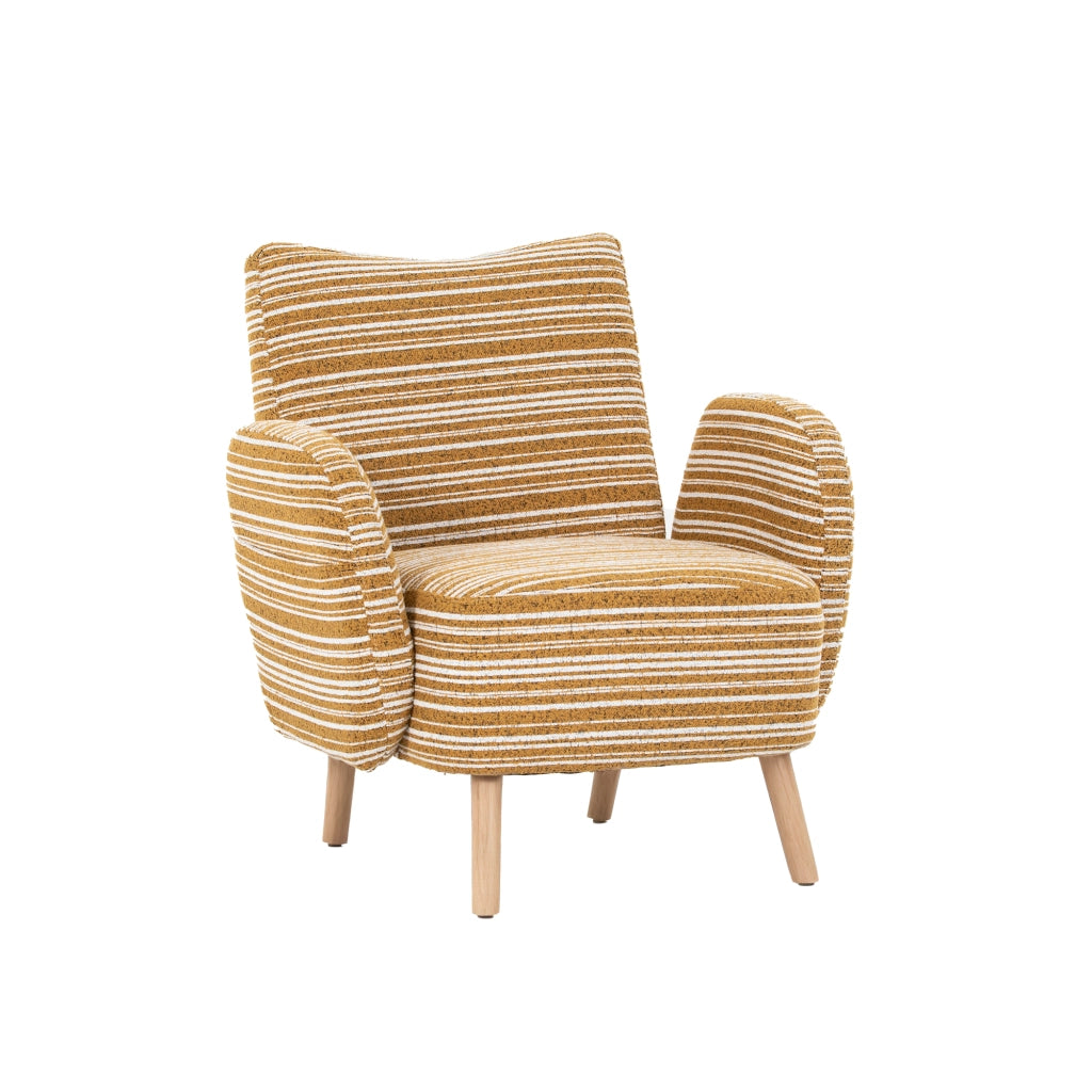 Poltrona da Lettura con Tasca Laterale Comfort Ergonomico Gambe in Legno Massello in Bouclé Giallo Senape
