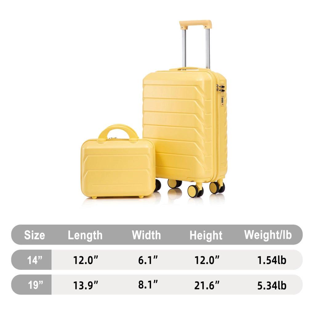 Valigia rigida set da 2 pezzi in ABS con chiusura a combinazione ruote girevoli e beauty case giallo 55 cm