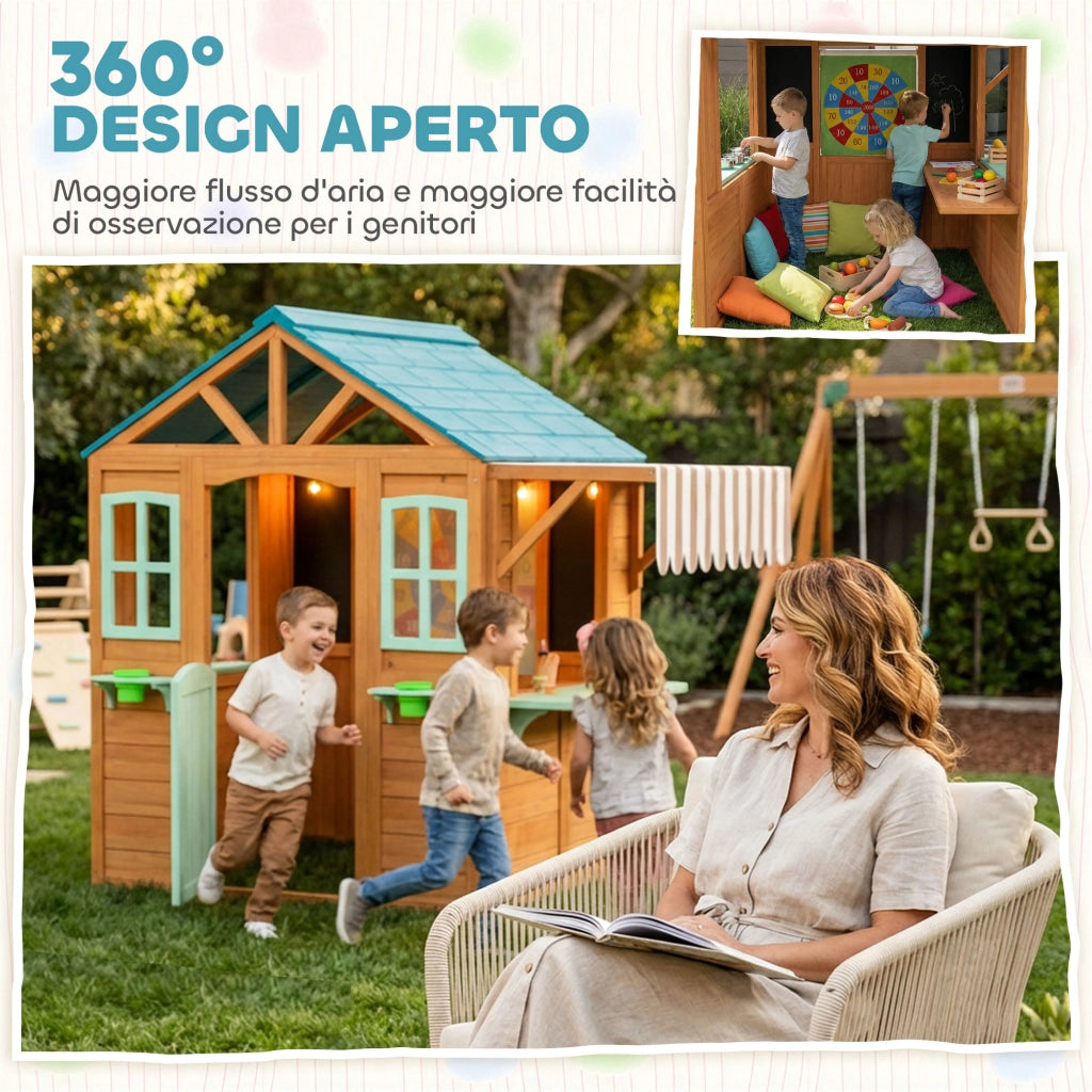 Casetta da Giardino per Bambini con Lavagna e Accessori ¨C Zephmum ¨C Grigio