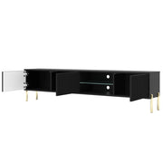 Mobile Porta TV Con 3 Ante A Doghe Verticali Vano Centrale Con Passacavi Design Moderno In Melaminico Per Soggiorno Salotto 175 X 31 X 47 Cm Nero