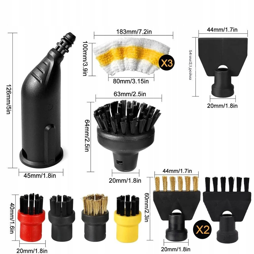 Set di Accessori per Pulizia compatibile con Kärcher SC1-SC5 – 14 Pezzi, Microfibra, Spazzole Nylon e Ottone