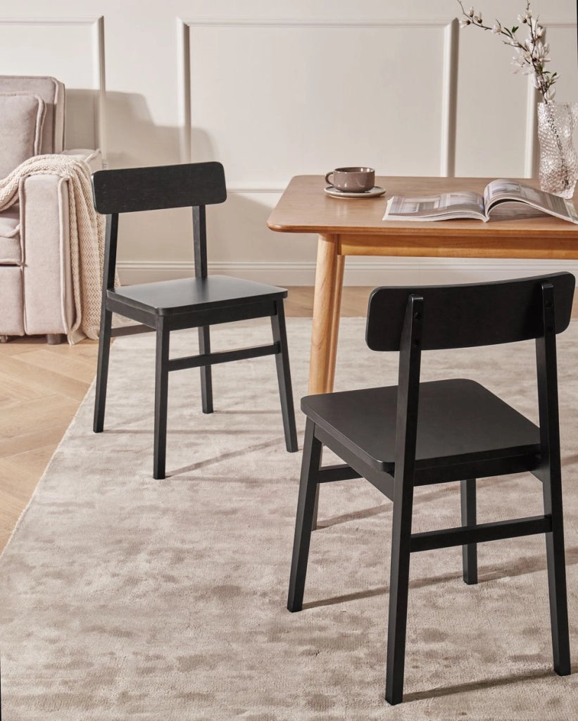 Set di 2 sedie da pranzo con struttura in legno di gomma nero Mobili da cucina e sala da pranzo in stile tradizionale