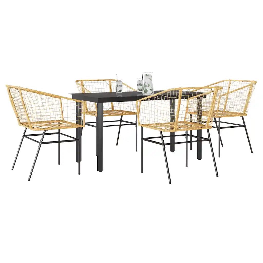 Set da Pranzo da Giardino 5pz | Set Salotto da Giardino Polyrattan Vetro