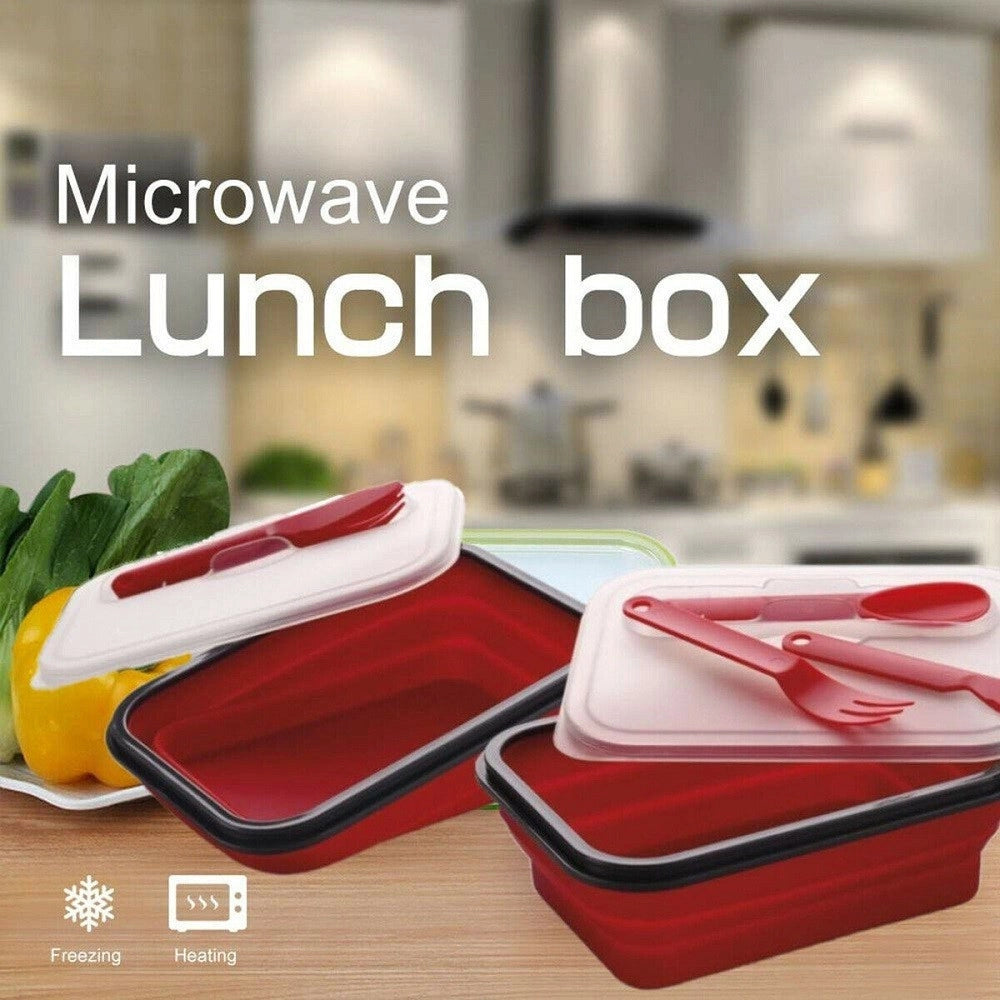 Trade Shop - Contenitore Cibo Pieghevole Silicone Scatola Porta Pranzo Posate Lavoro -