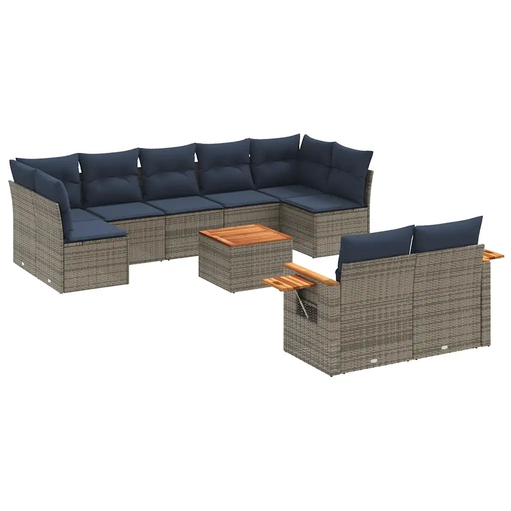 Set Divani da Giardino 10 pz con Cuscini Grigio in Polyrattan