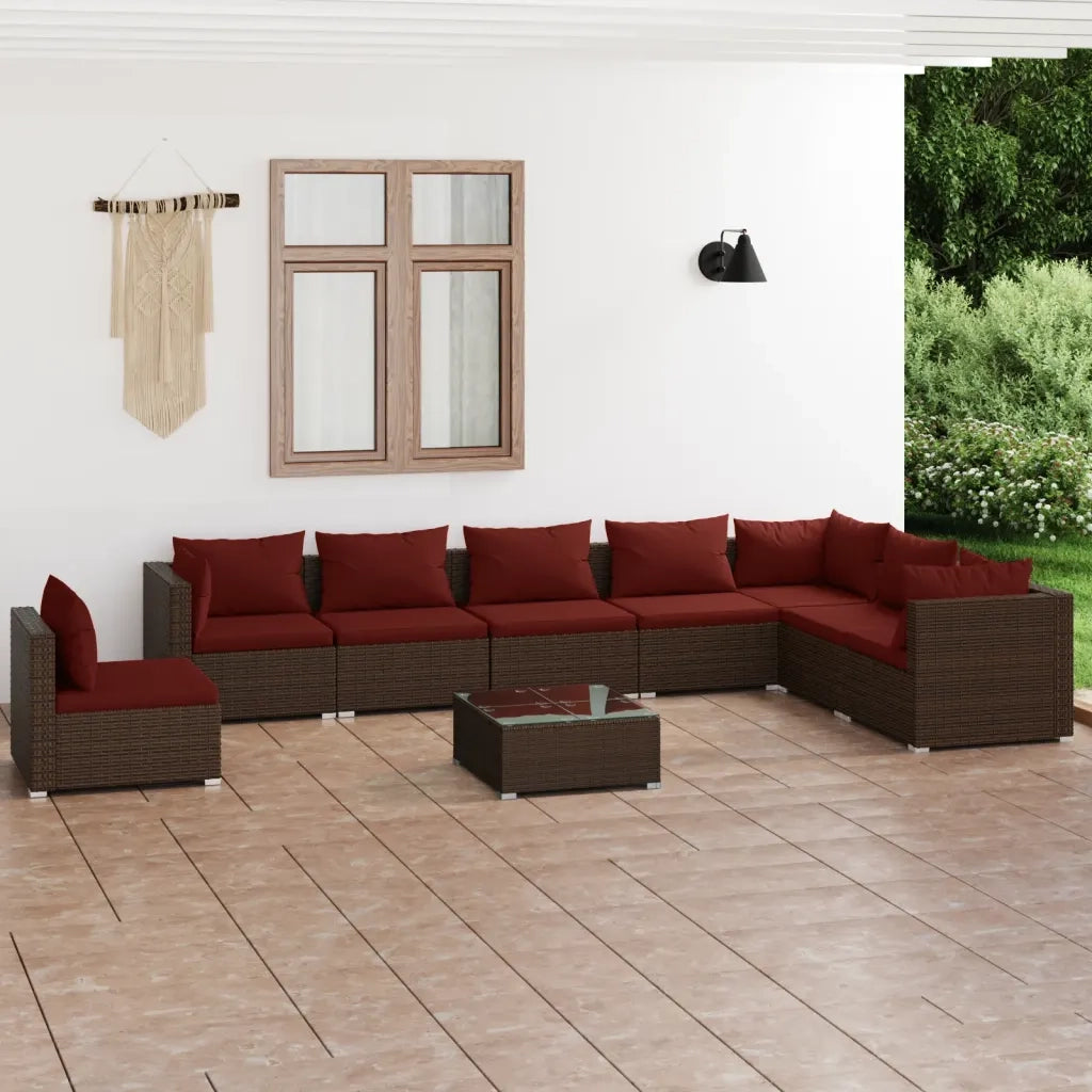 Set Divani da Giardino 9 pz con Cuscini in Polyrattan Marrone 3102379