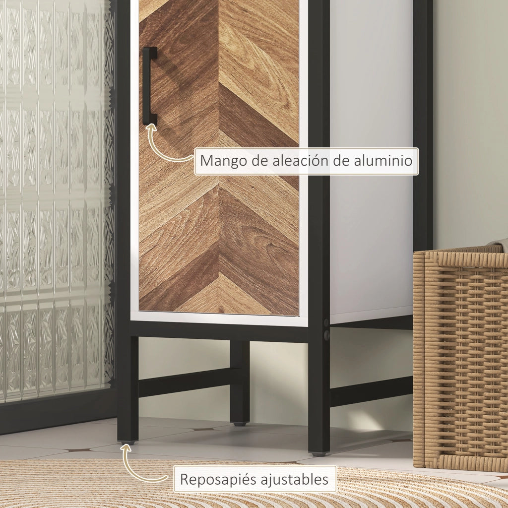 Armadietto Bagno con 3 Ripiani Aperti 1 Anta e Ripiano Regolabile ¨C Zephmum ¨C Bianco e Noce 30x30x170 cm