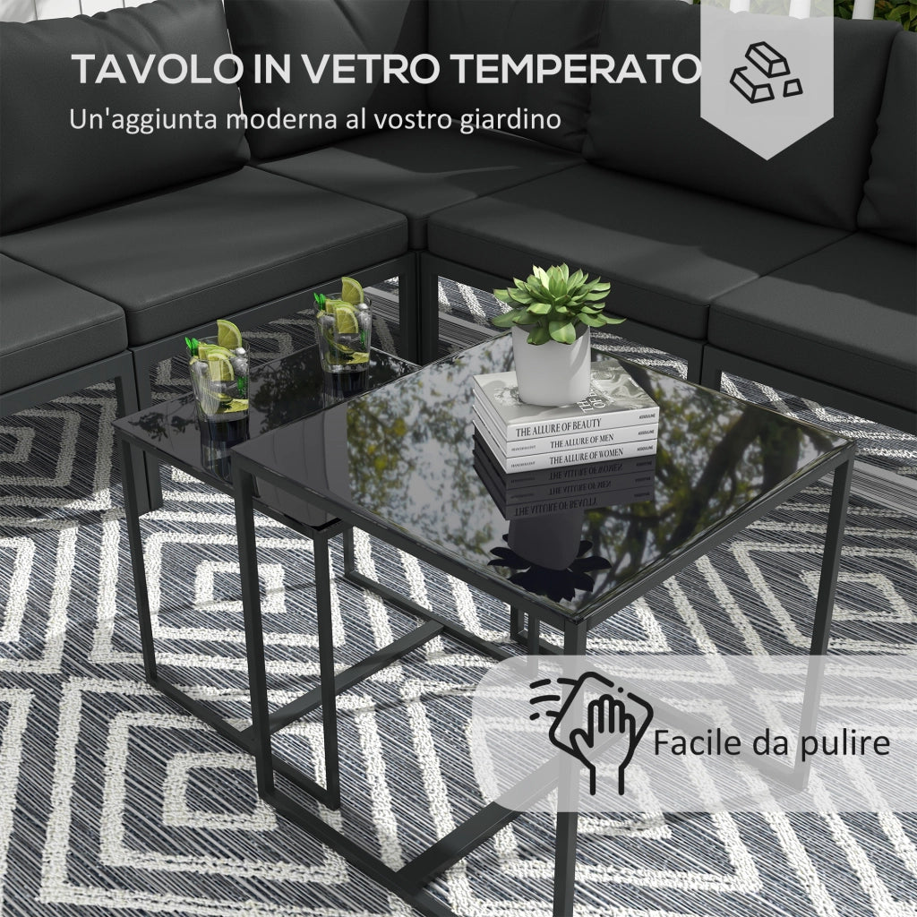 Set Giardino 7 Pezzi Acciaio Polyrattan ¨C Xylo ¨C 5 Sedie Cuscini 2 Tavolini Caff¨¨ Grigio