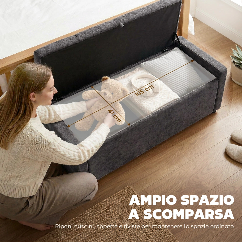Poltrona Poggiapiedi Contenitore ¨C Zephmum ¨C Grigio Scuro Lino