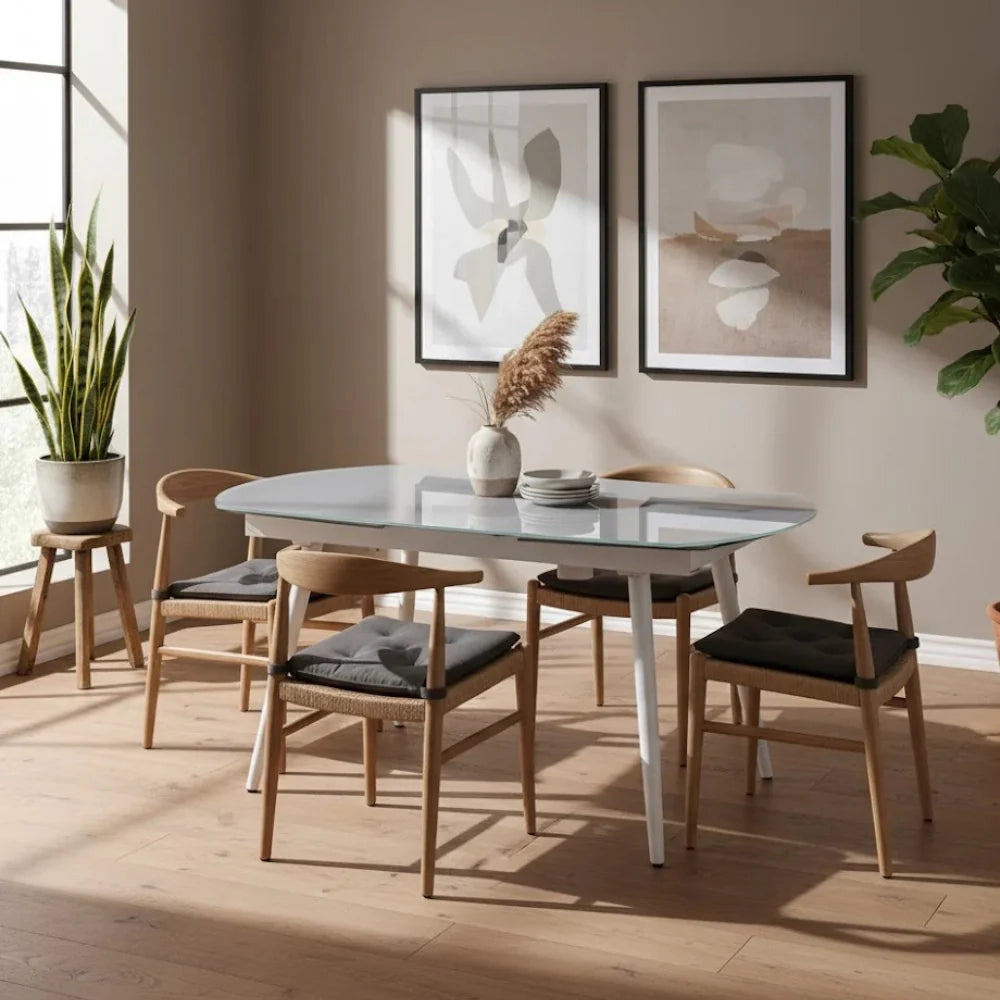 Tavolo da pranzo allungabile in vetro temperato bianco Ricky 120-180x90 cm fino a 8 posti | Duzzle