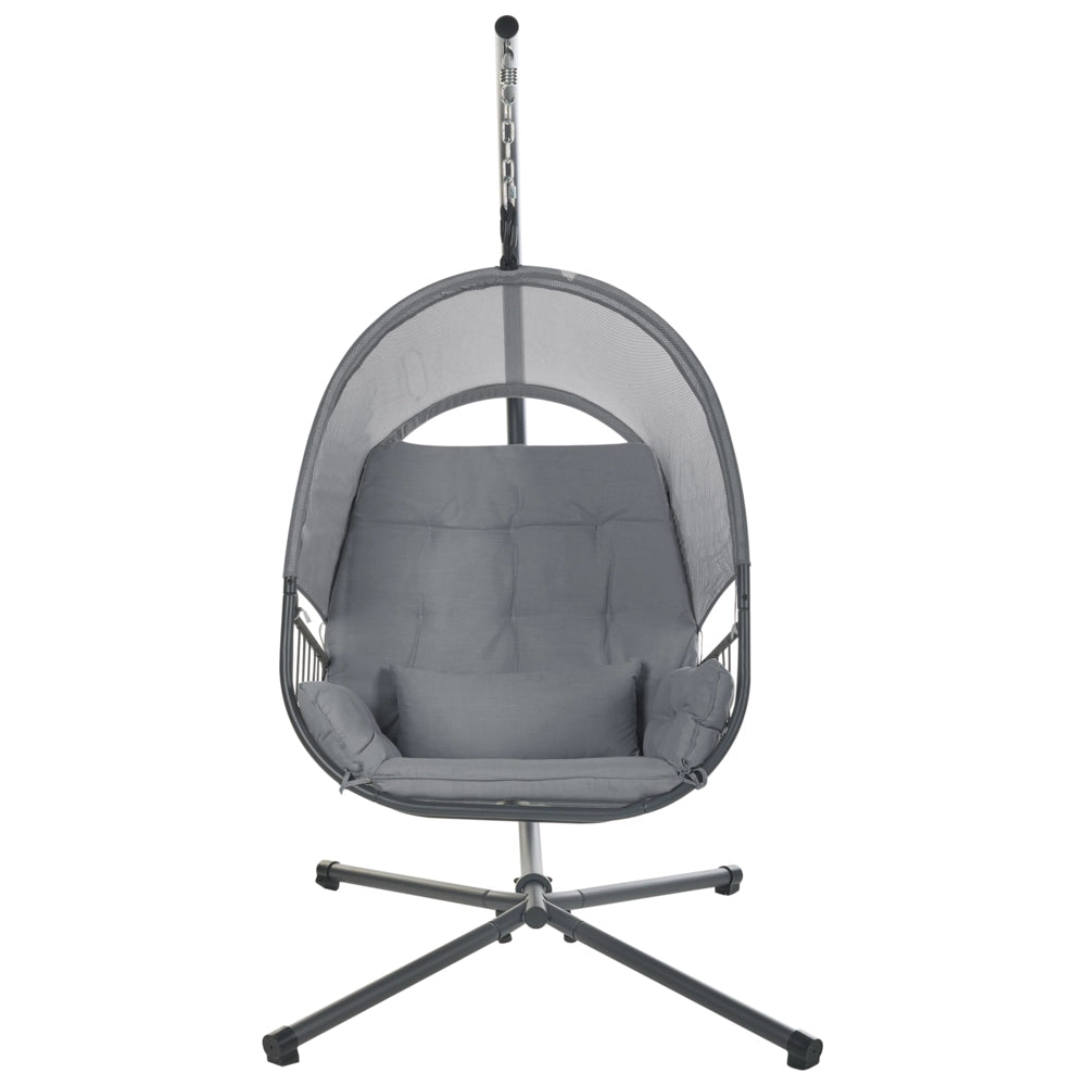 Sedia a dondolo sospesa Grigio scuro Supporto metallico in corda Cuscino morbido per seduta Boho Rustico Soggiorno Terrazza