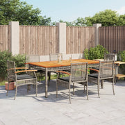 Set da Pranzo da Giardino 7 pz con Cuscini in Polyrattan Grigio