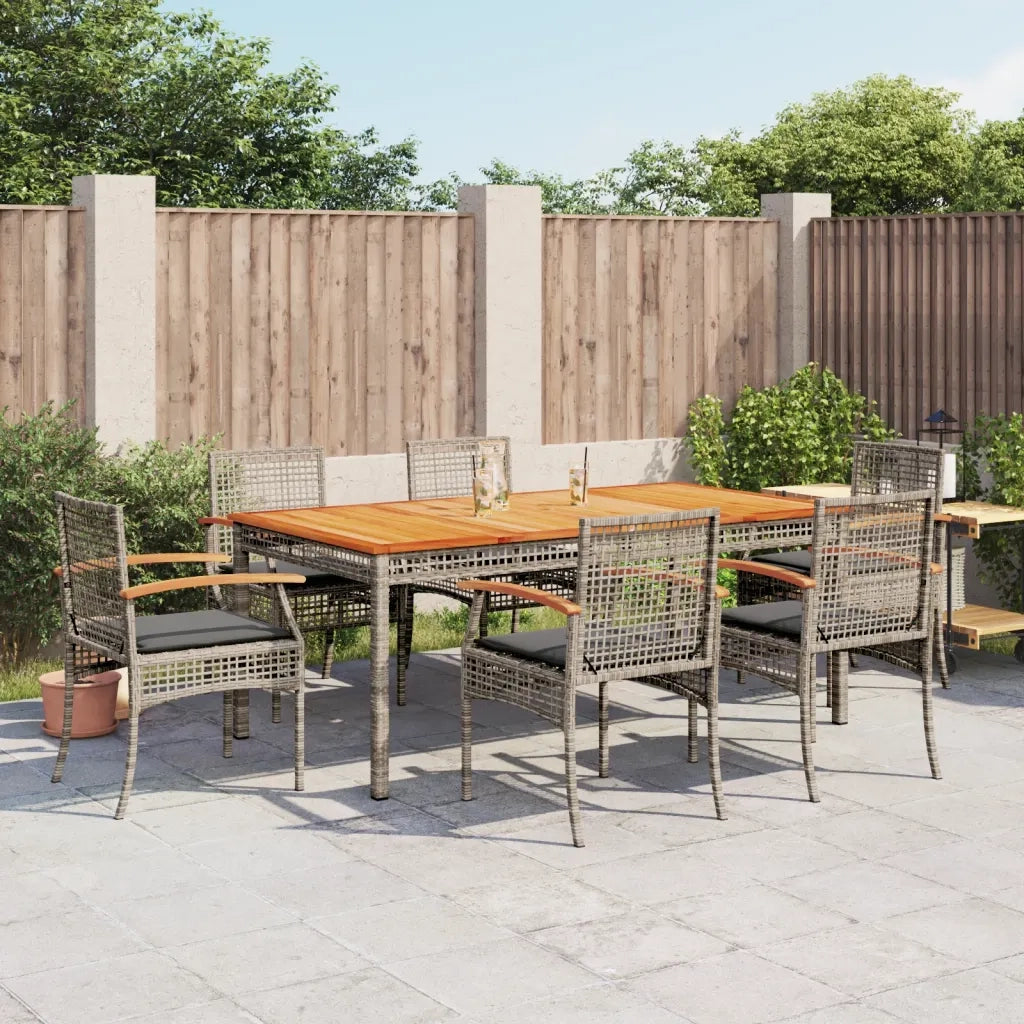 Set da Pranzo da Giardino 7 pz con Cuscini in Polyrattan Grigio