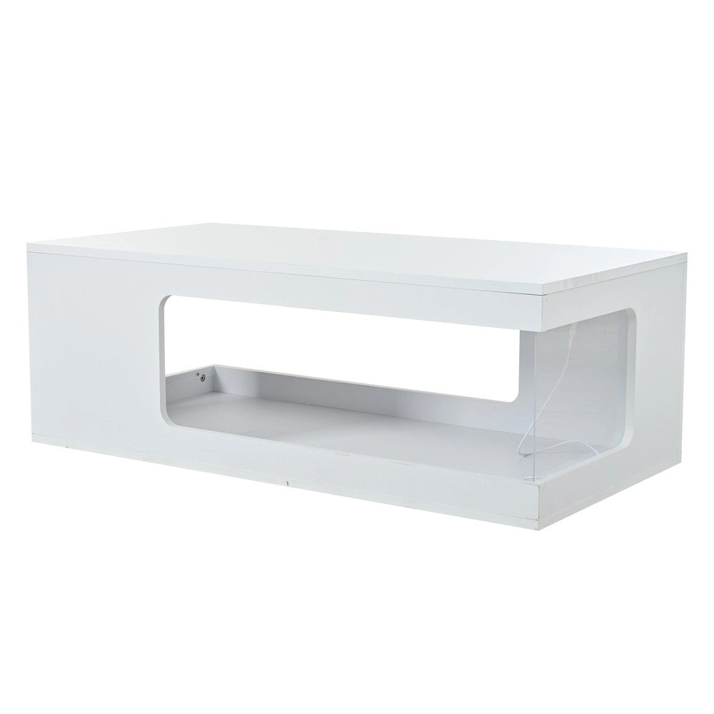 Tavolino da Caff¨¨ con LED ¨C Xylo ¨C Bianco, Vetro Temperato, Truciolato, 100x50x35