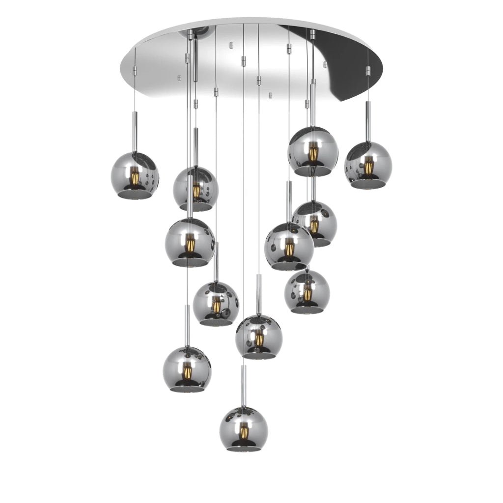 Lampadario Contemporaneo Future Metallo Cromo Vetro 12 Luci E27