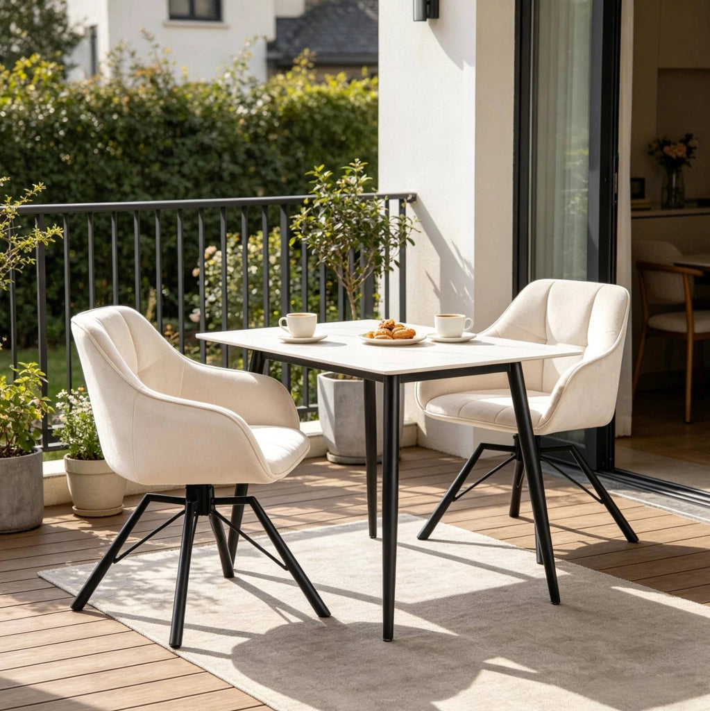 Set di 2 sedie da pranzo girevoli 360° in velluto crema