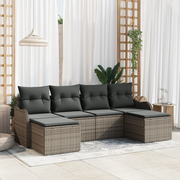 Set Divano da Giardino  6 Pezzi con Cuscini Grigio Rattan Polietilene