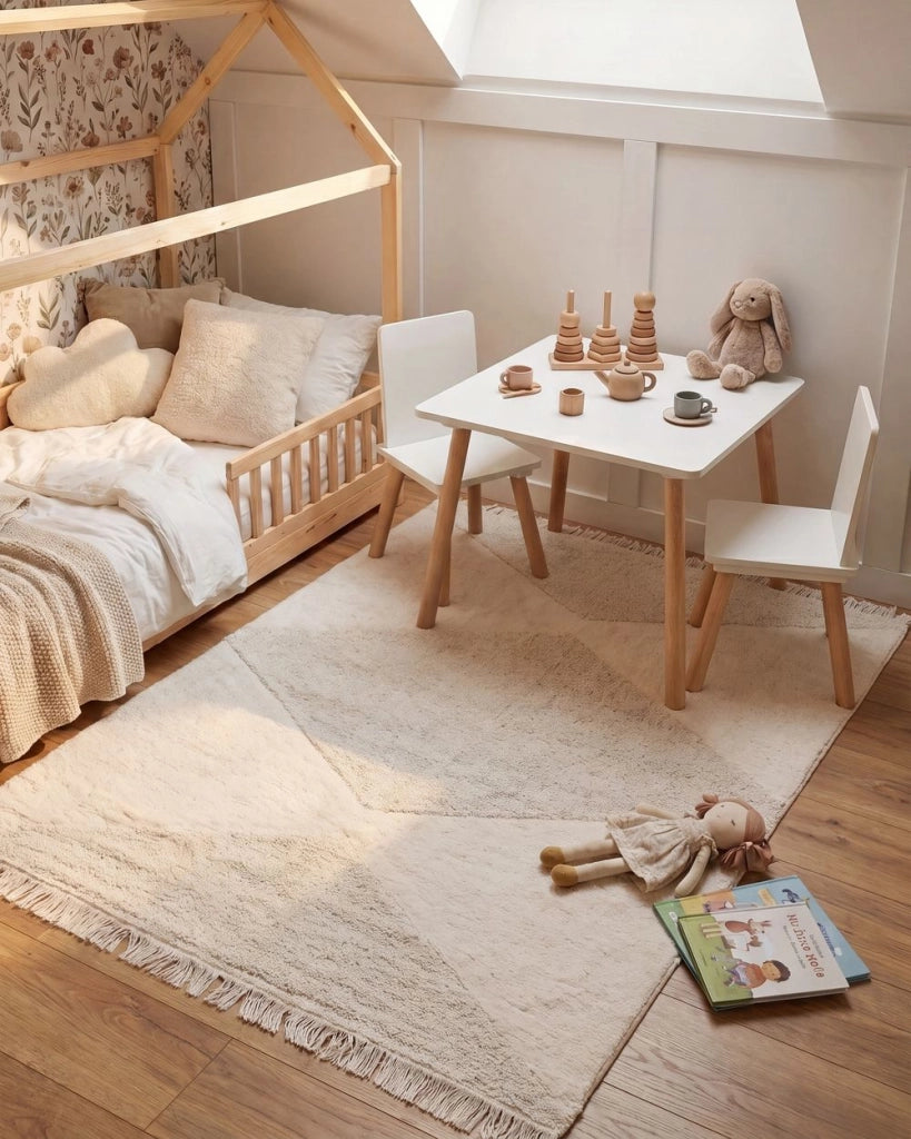 Tappeto Beige Cotone 140 x 200 cm Motivo decorativo geomentrico Stile Boho Soggiorno Bambini Stanza dei bambini