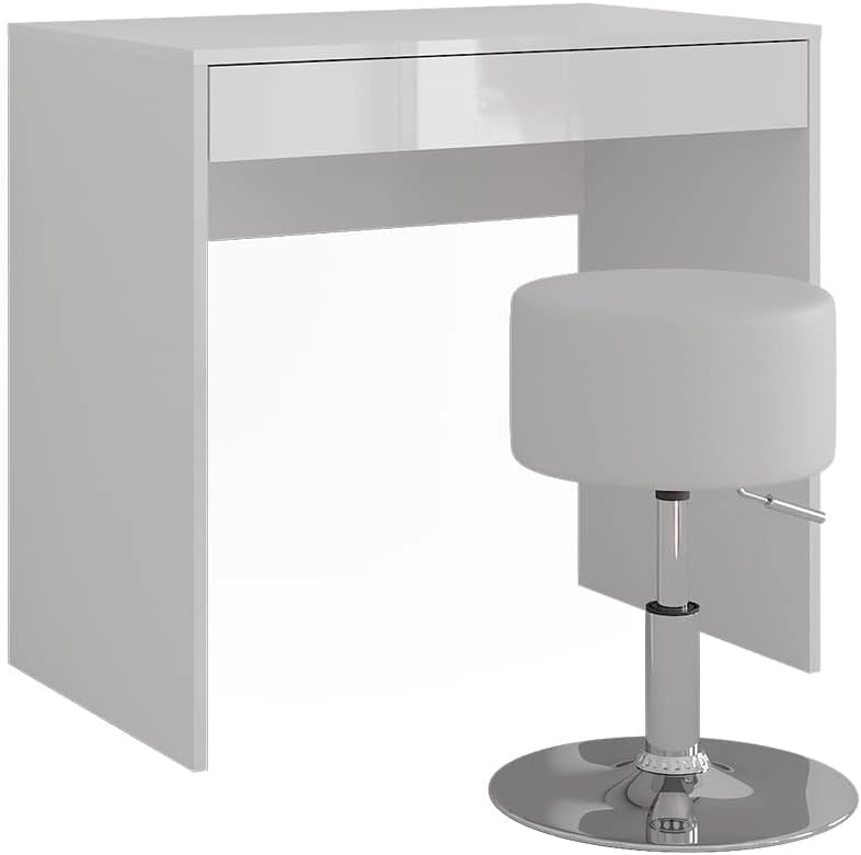 Tavolo da toeletta Sherry, Bianco/bianco lucido, 81.4 cm con sgabello