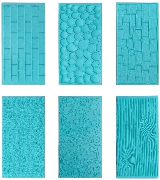 Matte per torte 6 pezzi - Piatto con texture - Materiale plastico sicuro per alimenti - Malle flessibili - Stile legno/ceppo/legno - Disegni realistici - Forma per torta