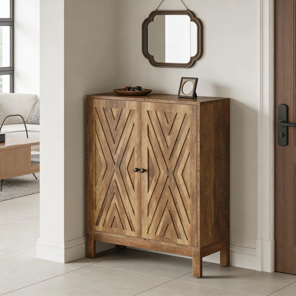Scarpiera a 5 ripiani con ripiani regolabili, stile industriale, per ingresso e soggiorno, in MDF e metallo, marrone rustico
