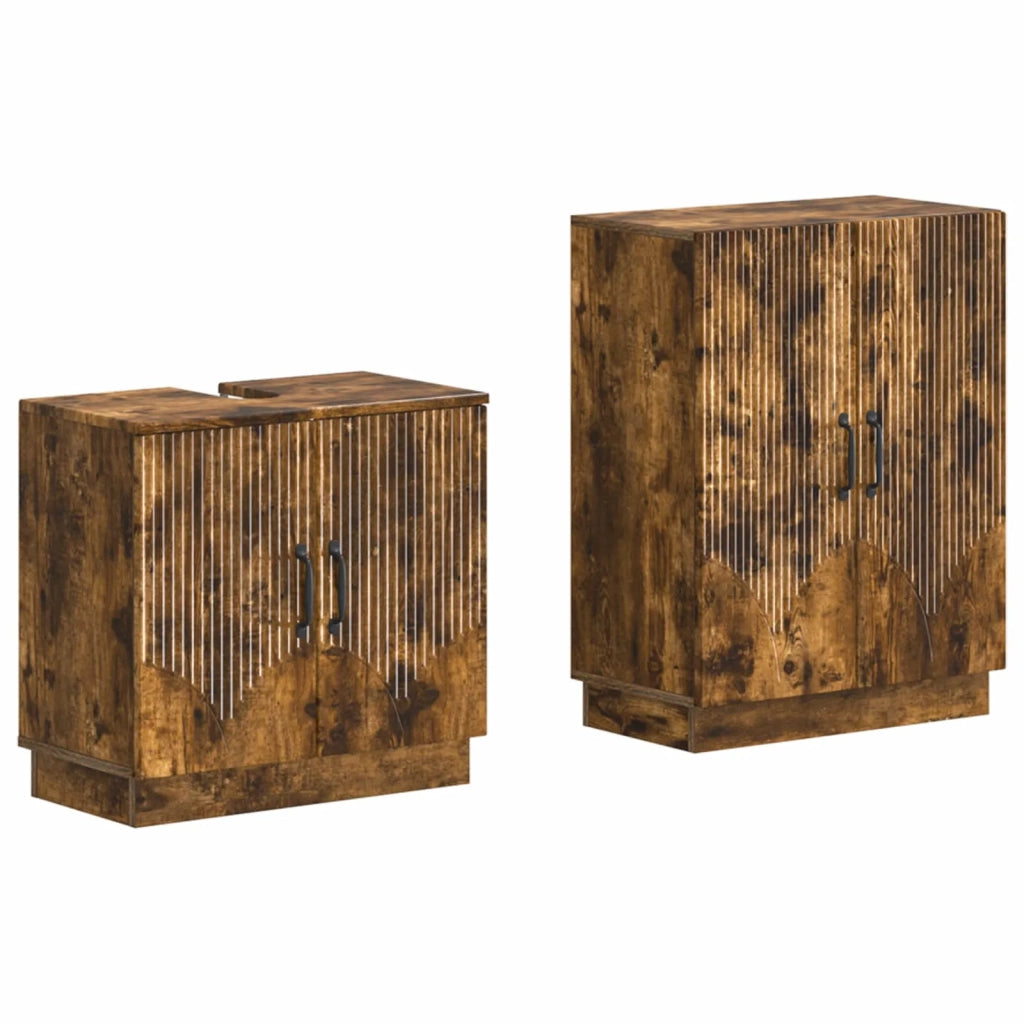 Set di Armadi da Bagno da 2 Pezzi HOORN Rovere Fumo 3417635