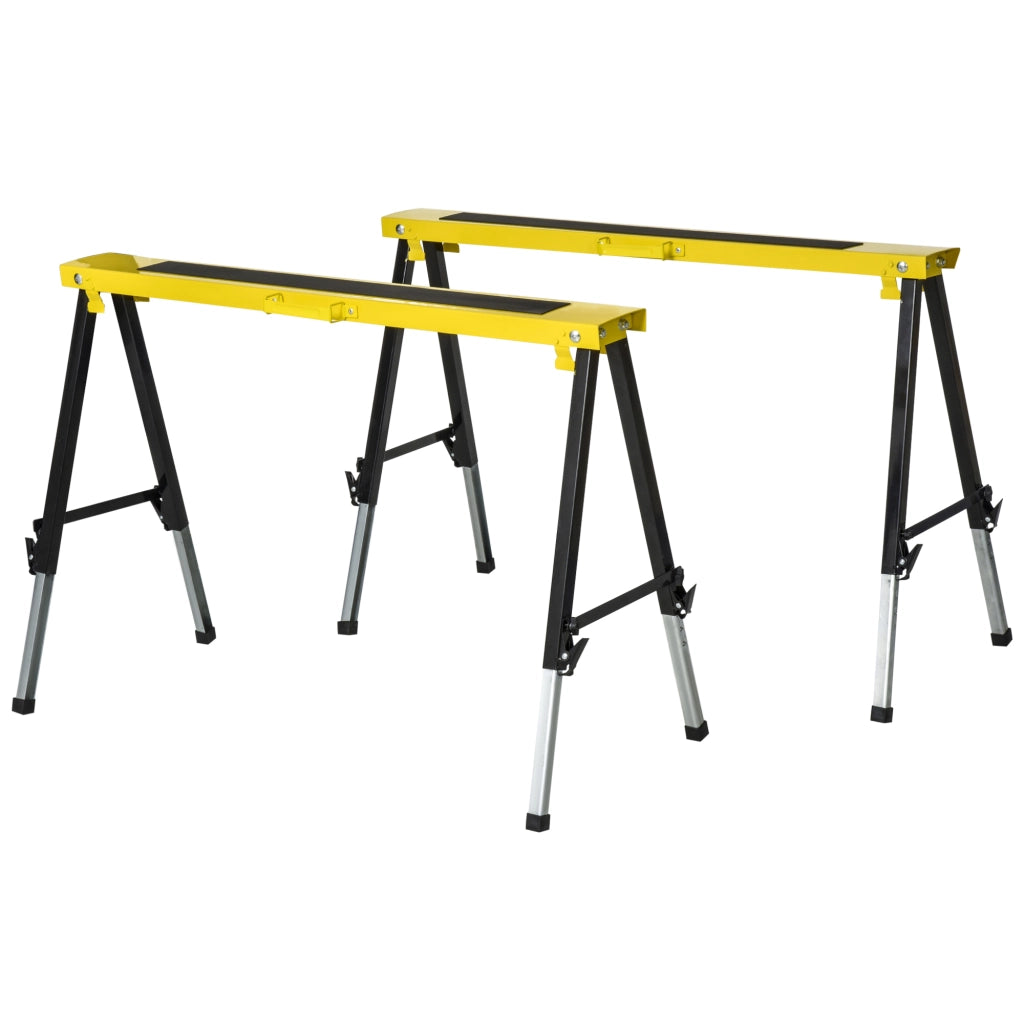 Cavalletto da lavoro pieghevole 2 pezzi in acciaio giallo 100 x 49 x 62-89,5 cm, portata 100 kg