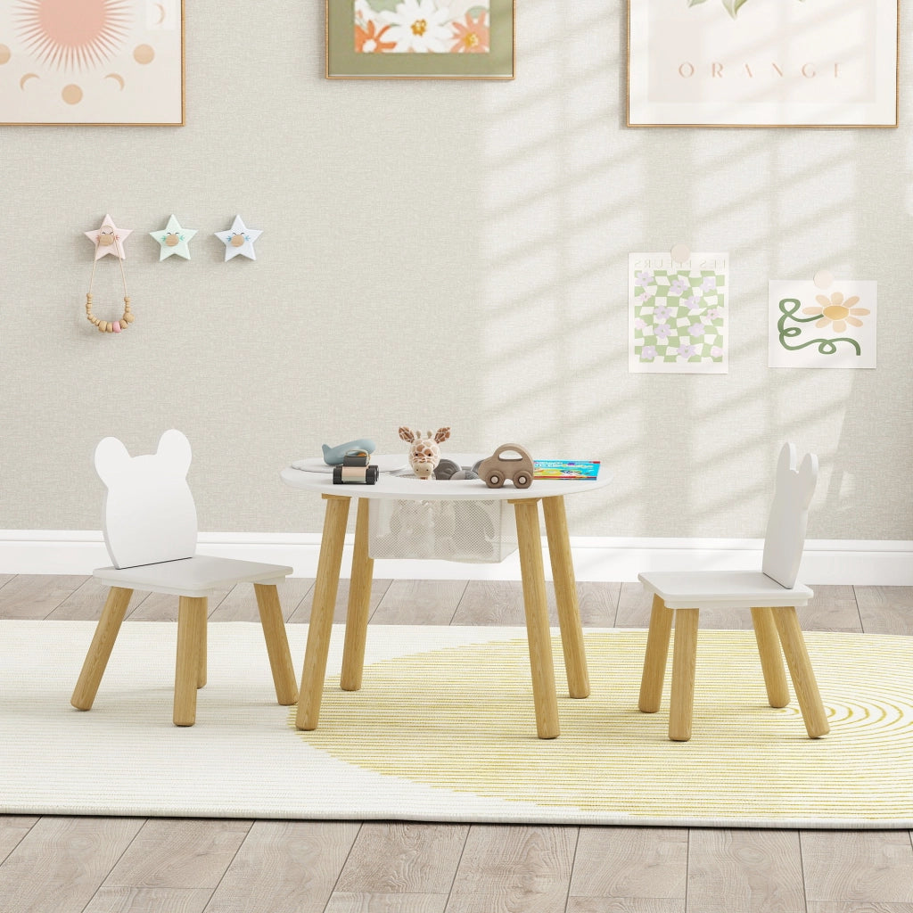 Set Tavolo Rotondo con 2 Sedie per Bambini ¨C Xylo ¨C Schienale a Forma di Orso, Attivit¨¤ e Pasti, 3-6 Anni
