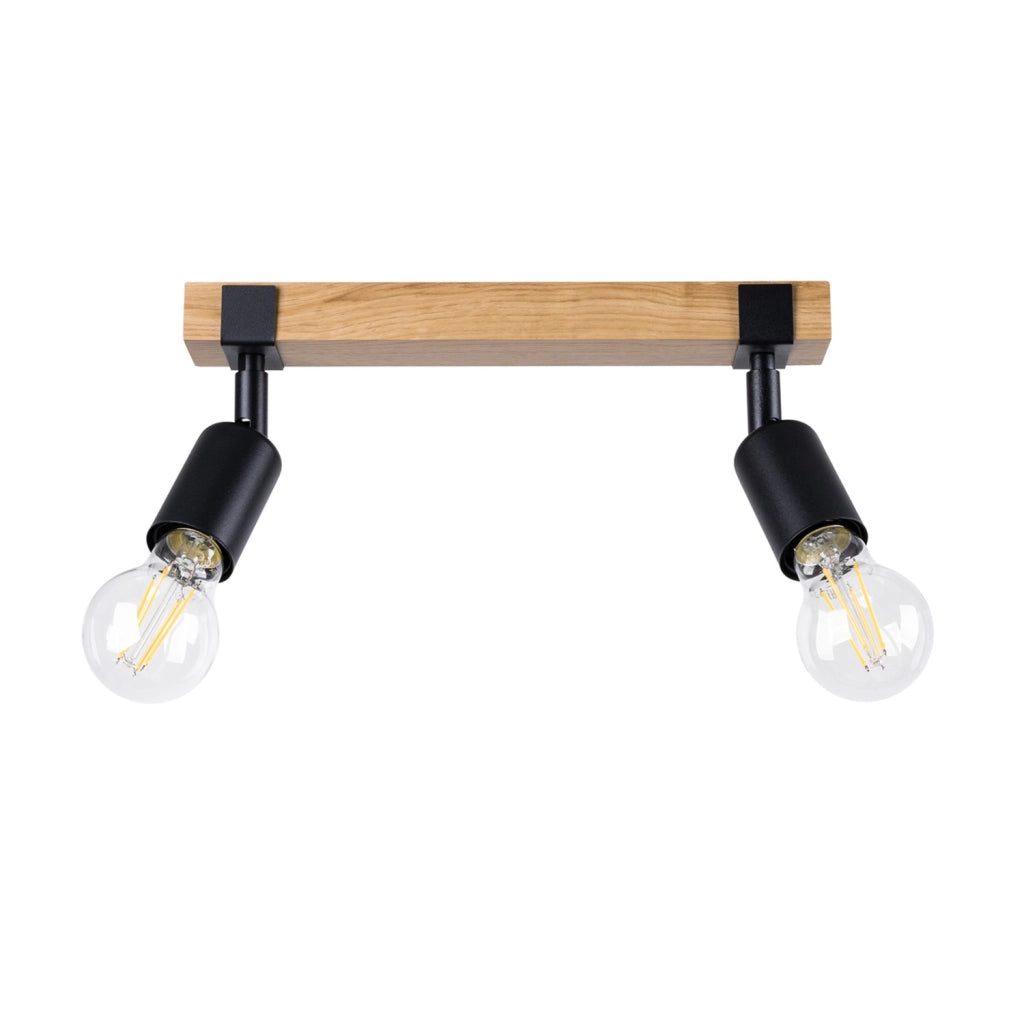 Spot soffitto industriale 2 luci nero/legno E27 LIMERO