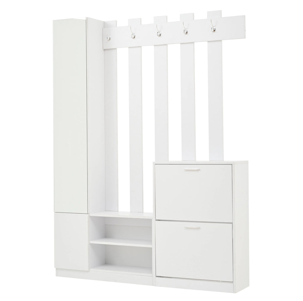 Mobile guardaroba da ingresso con specchio; 135x25x180 cm; 2 portascarpe; bianco