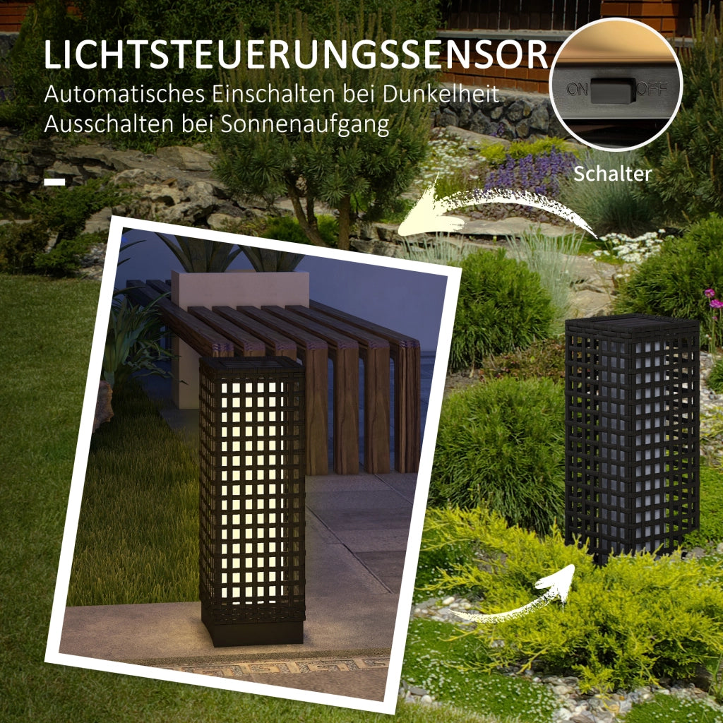 Lampada da Esterno Solare ¨C zephmum ¨C Rattan, Acciaio, 15.5x15.5x46 cm, Nero