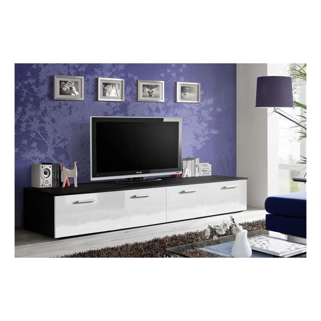Mobile TV 200cm Collezione COMET. Colore nero e bianco. 2 ante a ribalta.