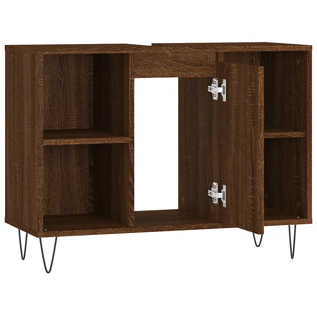 Mobiletto da bagno moderno con vano contenitore 80 x 33 x 60 cm legno composito di rovere marrone 02_0049062
