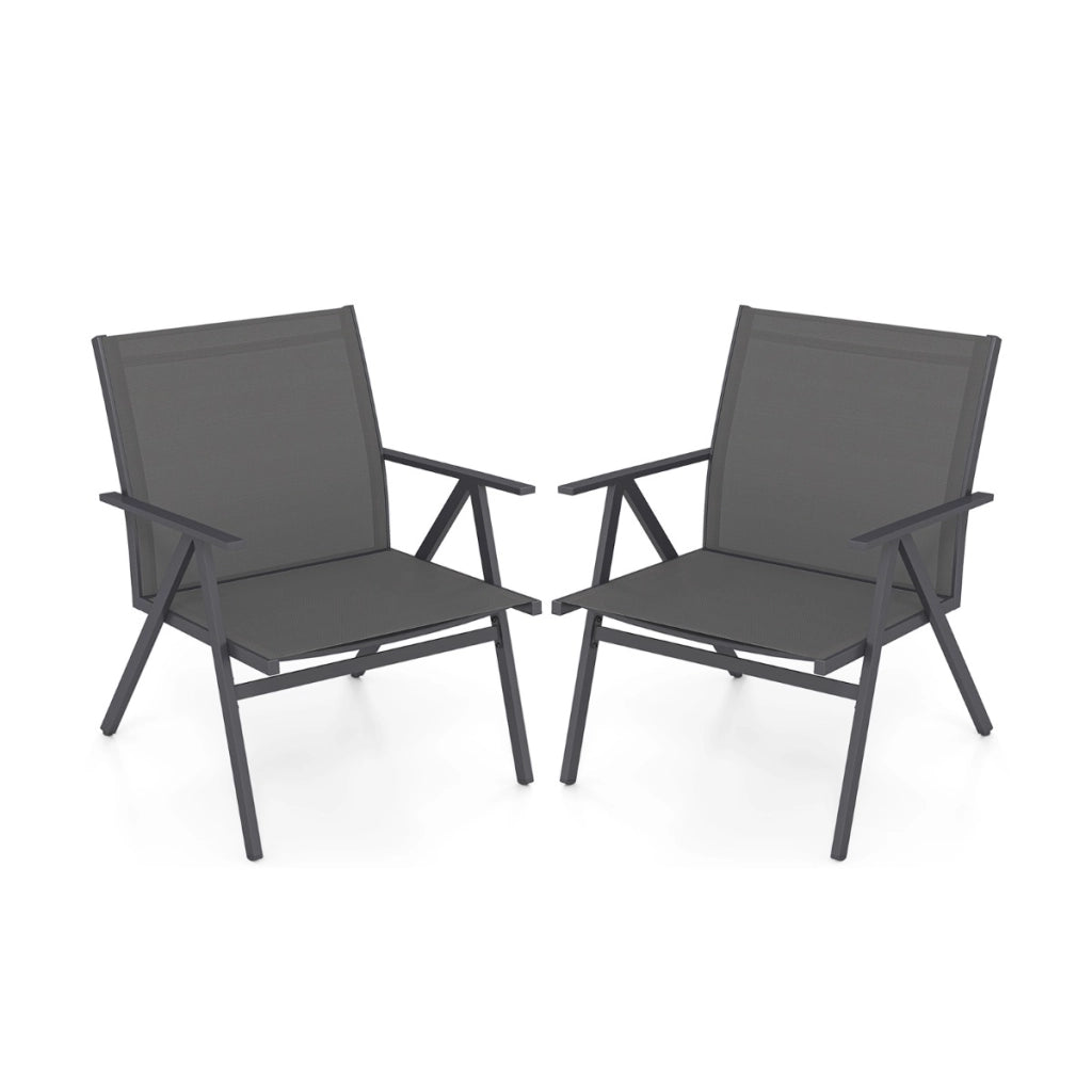 Poltrone da esterno con tessuto a rete traspirante e struttura in metallo con capacit¨¤, Set di 2 sedie da patio per veranda Grigio-Poltrone e sdraio