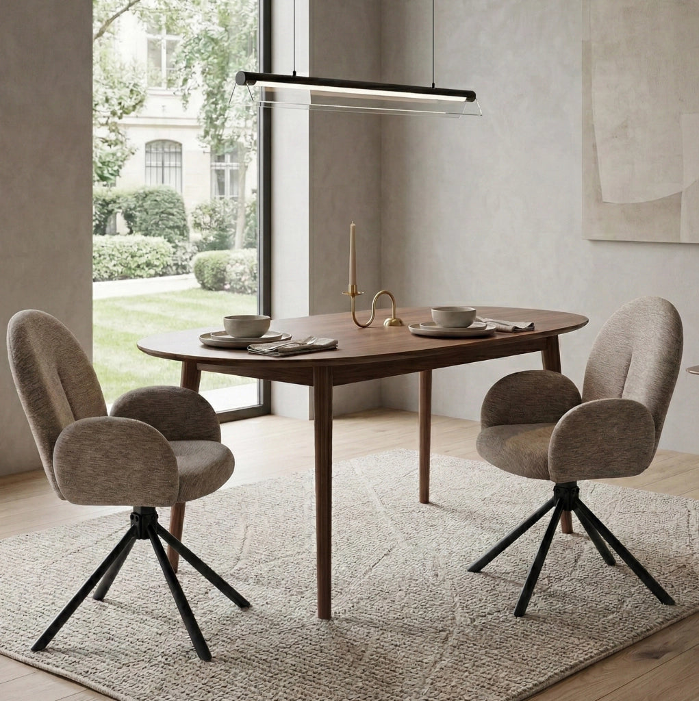 Set di 2 sedie girevoli con braccioli in chenille e metallo nero; taupe