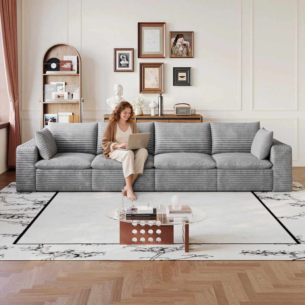 Divano Cloud 3 Posti in Velluto a Coste ¨C MINIMAL ¨C Grigio Scuro, 340cm, Imbottito, Sfoderabile