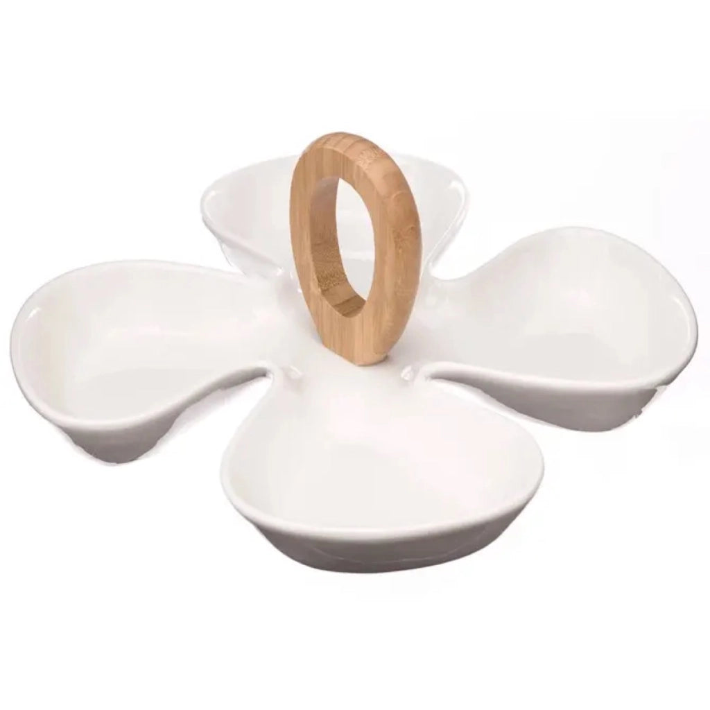 Piatto Antipasti in Ceramica con Manico in Bamboo