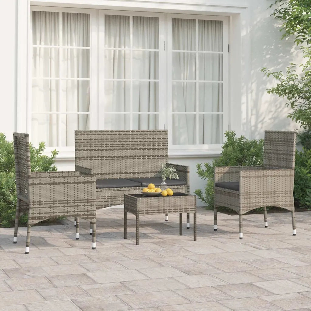 Set Divani da Giardino 4 pz | Set Salotto da Giardino con Cuscini in Polyrattan Grigio